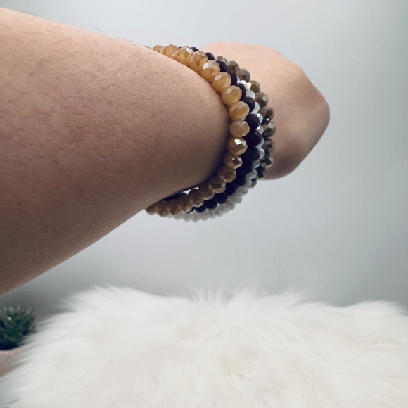 Stainless Steel Cross beaded Arm Candy Bracelet - Brown theme - Picture 5 of 6